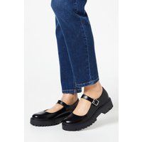 Faith Womens Ballet Flats Black Faux Leather Adjustable Strap All Day Comfort