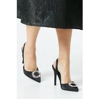 Serenity Satin Brooch Detail High Heel Slingback Court Shoes