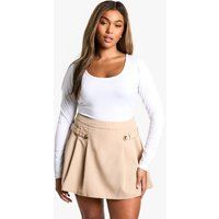 Womens Plus Button Detail Pleated Mini Skirt