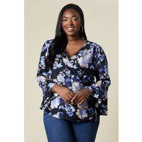 Womens Curve Floral Wrap Top