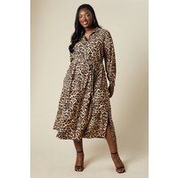 Womens Leopard Curve Midi Shirt Dress