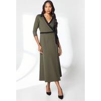 Principles Green Ponte Contrast Wrap Dress, 12, Khaki