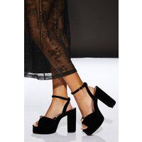 Faith Womens Heeled Sandals Black Velvet Dome Stud Block Heel High Quality