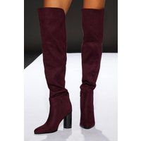 Faith Womens Thigh High Boots Oxblood Synthetic Block Heel Standard Width