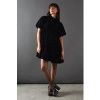 Warehouse Womens Mini Dress Black Velvet Crinkle Tier Hem Formal Party Wedding