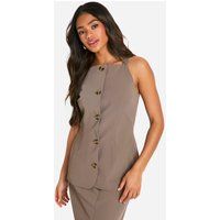 Womens High Square Neck Longline Waistcoat