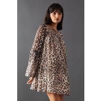 Warehouse Womens Mini Dress Animal Round Neck Flared Sleeve Party Cocktail