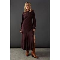 Warehouse Womens Midi Dress Chocolate Elegant Tie Shoulder Circle Tier Hem