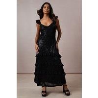 Occasion Sequin Ruffle Midaxi Dress
