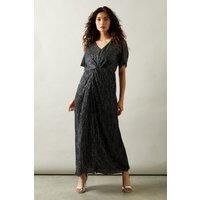 Wallis Womens Maxi Dress Silver Plisse Twist Waist V Neck Flutter Sleeves