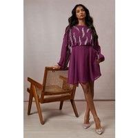 Oasis Womens Mini Dress Berry Embellished Batwing Sleeves Formal Wedding