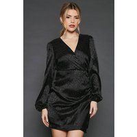 Womens Satin Wrap Long Sleeve Mini Dress