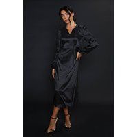 Womens Satin Animal Jacquard Keyhole Long Sleeve Mini Dress