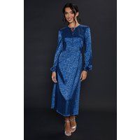 Dorothy Perkins Womens Mini Dress Blue Satin Animal Jacquard Keyhole
