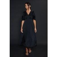 Dorothy Perkins Womens Satin Midi Dress Black Lace Trim V Neck Party Cocktail