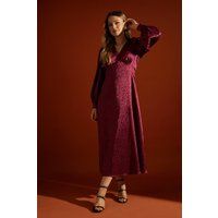 Dorothy Perkins Womens Party Dress Purple Satin Jacquard Long Sleeve V Neck