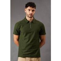 Burton Mens Polo Shirt Olive Herringbone Pattern Short Sleeve Collared
