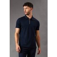 Burton Mens Polo Shirt Twill Stripe Texture Quarter Zip Navy Casual