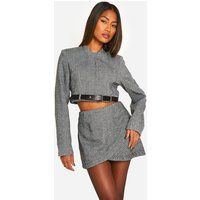 Womens Herringbone Wrap Front Mini Skirt