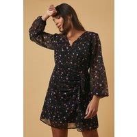 Oasis Womens Mini Dress Black Floral Woven Long Sleeve Short Bodycon