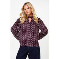 Womens Petite Pink Geo Keyhole Blouse