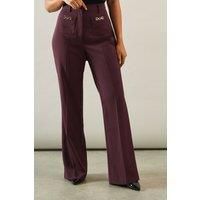 Wallis Womens Wide Leg Trousers Purple Patch Pockets Chain Detail