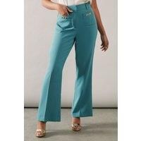 Wallis Womens Wide Leg Trousers Aqua High Waisted Patch Pockets Formal