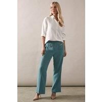 Wallis Womens Wide Leg Trousers Aqua High Waisted Patch Pockets Formal