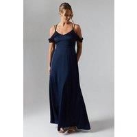 Coast Womens A-Line Maxi Dress Navy Satin Sleeveless Strappy Bridesmaids
