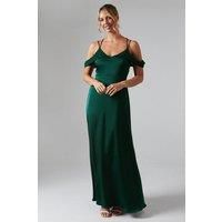 Coast Womens A-Line Maxi Dress Emerald Satin Sleeveless Strappy Bridesmaids