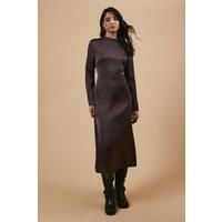 Oasis Womens Satin Midi Dress Mauve Long Sleeve Twist Back