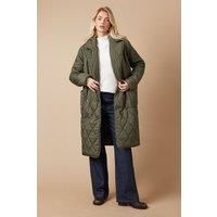 Oasis Womens Jacket Khaki Quilted Diamond Puffer Coat Long Line High Collar