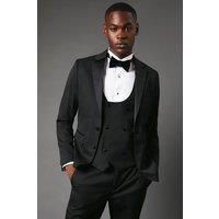 Burton Mens Slim Fit Suit Jacket Black Tuxedo With Satin Peak Lapels