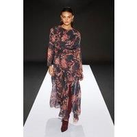 Runway 1.8.1.8 Paisley Pleat Bodice Sheer Skirt Maxi Dress