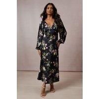 Occasion Floral Cross Back Satin Midaxi Dress