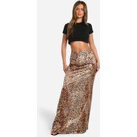 Womens Washed Leopard Print Satin Maxi Skirt