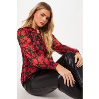 Dorothy Perkins Womens Blouse Floral Floral Chiffon Ruffle Shoulder V-Neck Top