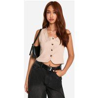 Womens Pinstripe Square Neck Crop Waistcoat