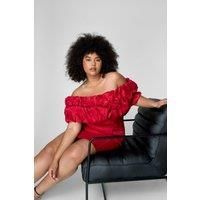 Nastygal Womens Mini Dress Plus Red Half Puff Sleeve Party Off The Shoulder