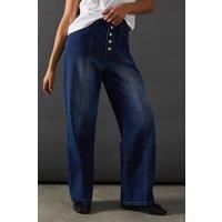 Warehouse Womens Jeans Blue High Waisted Button Fly Seam Detail Dad Jeans