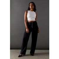 Warehouse Womens Jeans Black High Waisted Button Fly Seam Detail Dad Jeans