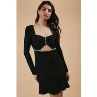 Petite Occasion Crepe Diamante Trim Cut Out Mini Dress