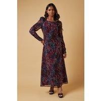 Occasion Abstract Spot Ruched Sleeve Midaxi Dress