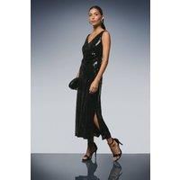 Wallis Womens Maxi Dress Black Sequin Ruched V Neck Sleeveless Wedding