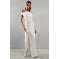 MissPap Women's Lace Insert Column High Waist Maxi Skirt in Ivory | Size: 8