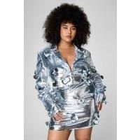 Nastygal Silver Mini Dress Womens Going Out Skirt Co-Ords