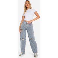 Womens Grey Wash Rip Detail Boyfriend Jeans