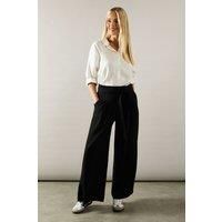 Wallis Womens Christmas Trousers Petite Black Self Belted Wide Leg High Waist