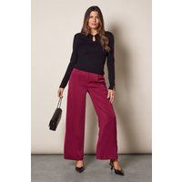 Wallis Womens Trousers Burgundy Wide Leg Belt Detail Side Split Party Pants