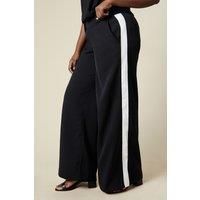 Wallis Womens Trousers Wide Leg Black Side Stripe Elasticated Waist